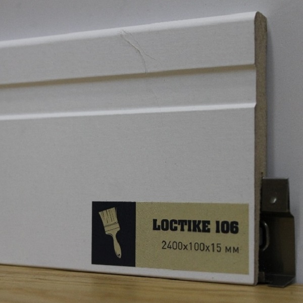 Плинтус Arbiton  окрашиваемый  Loctike 106, белый, 2400х100х15 мм